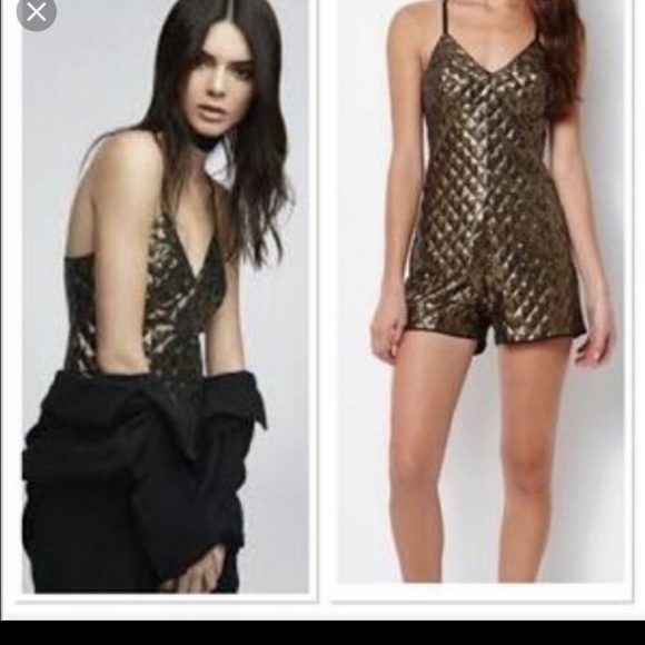 Kendal + Kylie PacSun Gold Sequin Diamond Romper - Picture 1 of 5